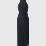 Vestido de Gola Alta com Decote
