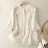 Filomena - Camisa de Algodão com Flores Bordadas