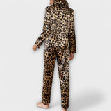 Conjunto de Pijama de Cetim com Estampa de Leopardo
