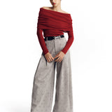 Sweater Feminina de Gola Caída (Off-The-Shoulder)