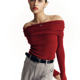 Sweater Feminina de Gola Caída (Off-The-Shoulder)