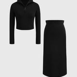 Conjunto de 2 Peças: Sweater de Gola Alta e Vestido com Fenda