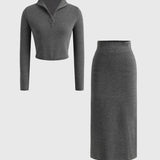 Conjunto de 2 Peças: Sweater de Gola Alta e Vestido com Fenda