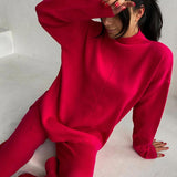 Conjunto de 2 Peças: Sweater Casual Largo e Calças Macias