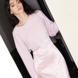 Sweater Cropped de Gola Redonda e Manga Longa