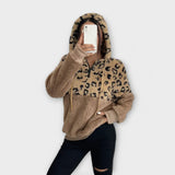 Hoodie de Pêlo Quente com Estampa de Leopardo