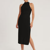 Vestido de Gola Alta com Decote