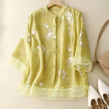 Filomena - Camisa de Algodão com Flores Bordadas