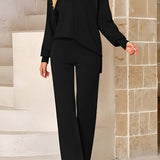 Conjunto de 2 Peças: Sweater com Fenda Lateral e Calças de Malha