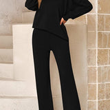 Conjunto de 2 Peças: Sweater com Fenda Lateral e Calças de Malha