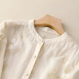Filomena - Camisa de Algodão com Flores Bordadas