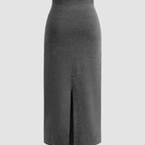 Conjunto de 2 Peças: Sweater de Gola Alta e Vestido com Fenda