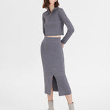 Conjunto de 2 Peças: Sweater de Gola Alta e Vestido com Fenda