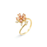 Anel giratório fidget anti-stress com flor em cobre banhado a ouro de 18 quilates