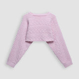 Sweater Cropped de Gola Redonda e Manga Longa