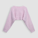 Sweater Cropped de Gola Redonda e Manga Longa
