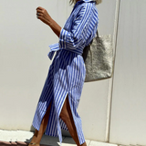 Mariana | Vestido-Camisa Casual Chic com Riscas