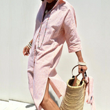 Mariana | Vestido-Camisa Casual Chic com Riscas