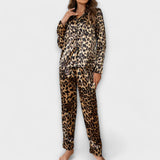 Conjunto de Pijama de Cetim com Estampa de Leopardo