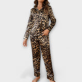 Conjunto de Pijama de Cetim com Estampa de Leopardo