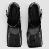 Sapatos de Salto Mary Jane Femininos em Imitação de Couro