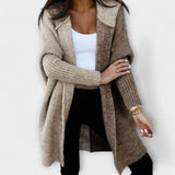Cardigan de Malha em Patchwork com Capô